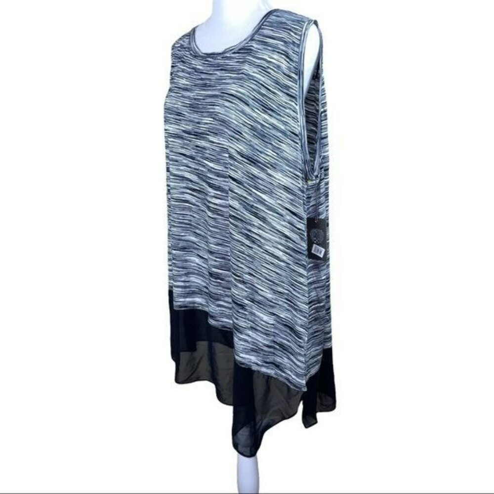 Vince Camuto Oasis NWT Sleeveless Top Sheer Bottom Women's Size 3X Black / White